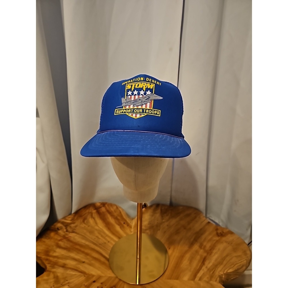 Vintage Desert Storm Support Our US‎ Troops Blue Mesh Snapback Trucker Cap
